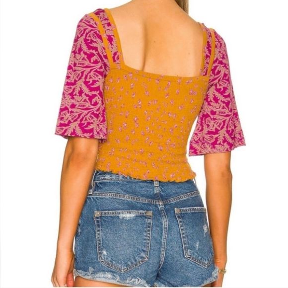Free People Marigold top  in Golden combo size large - Picture 5 of 9